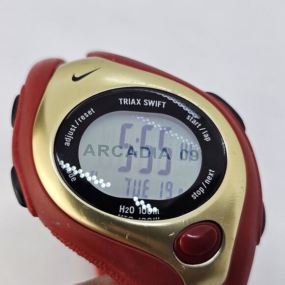 Nike Triax Swift Arcadia 2009 Unisex Digital Watch 43MM Red Bands New Battery - Picture 2 of 12